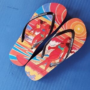 NWOT Colorful Flip Flops with Surfing Design By KAKA'AKO KASUALS